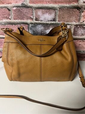 Coach Mustard Brown Pebbled Leather Shoulder Bag with Gold Hardware